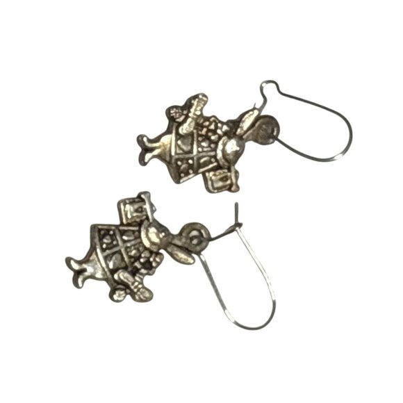 Vintage Alice in Wonderland White Rabbit Charm Earrings Brass Tone Hook Dangle - Picture 4 of 6